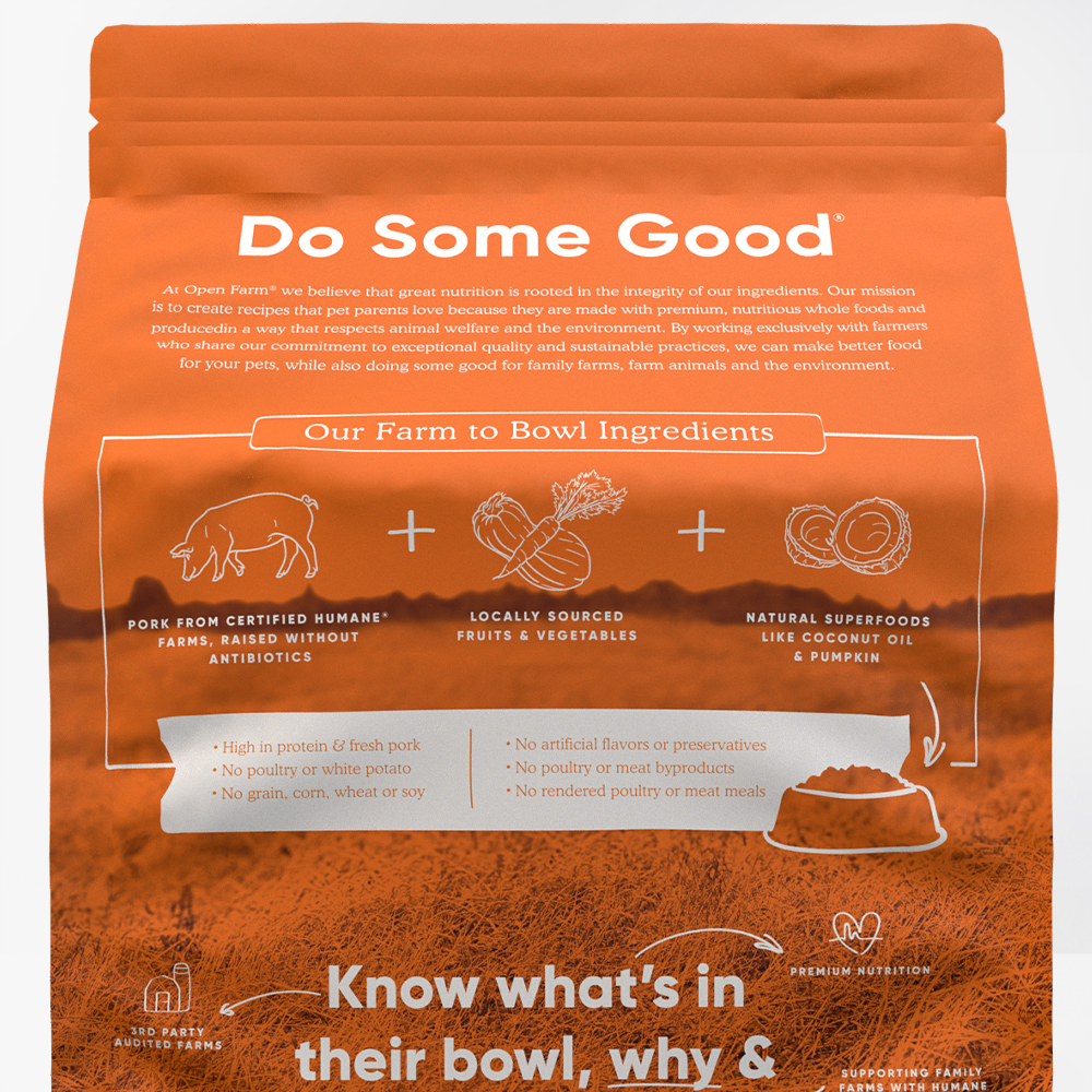 Open Farm Farmer's Table Pork Dry Dog Food packaging back 