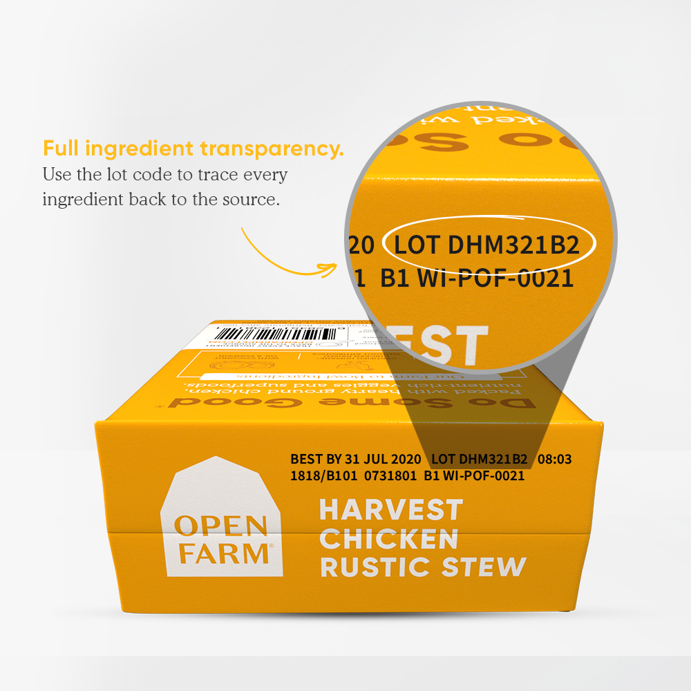 Harvest Chicken Rustic Stew Wet Dog Food Transparency Lot Code | Open Farm