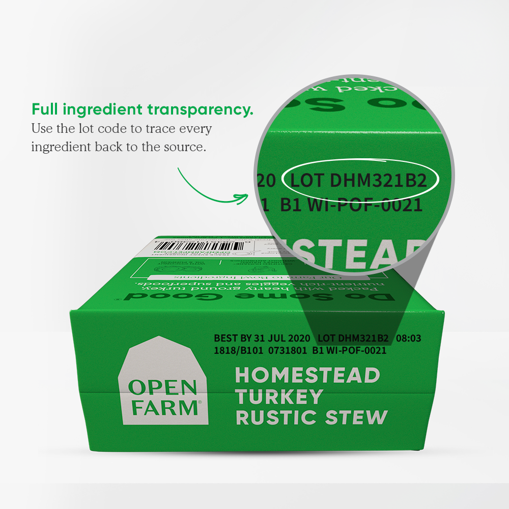 Homestead Turkey Rustic Stew Wet Dog Food Lot Code Transparency| Open Farm